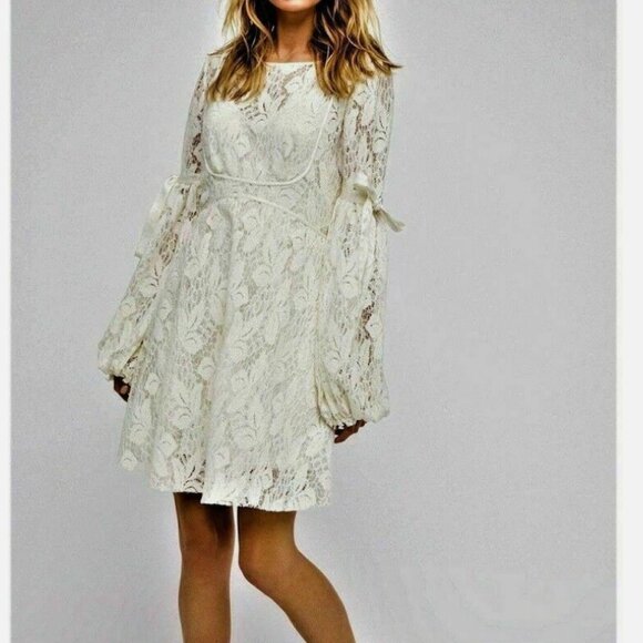 Free People Dresses & Skirts - Nwot Free people OB725148 Long Sleeve Rubi Lace  Dress Ivory  xs